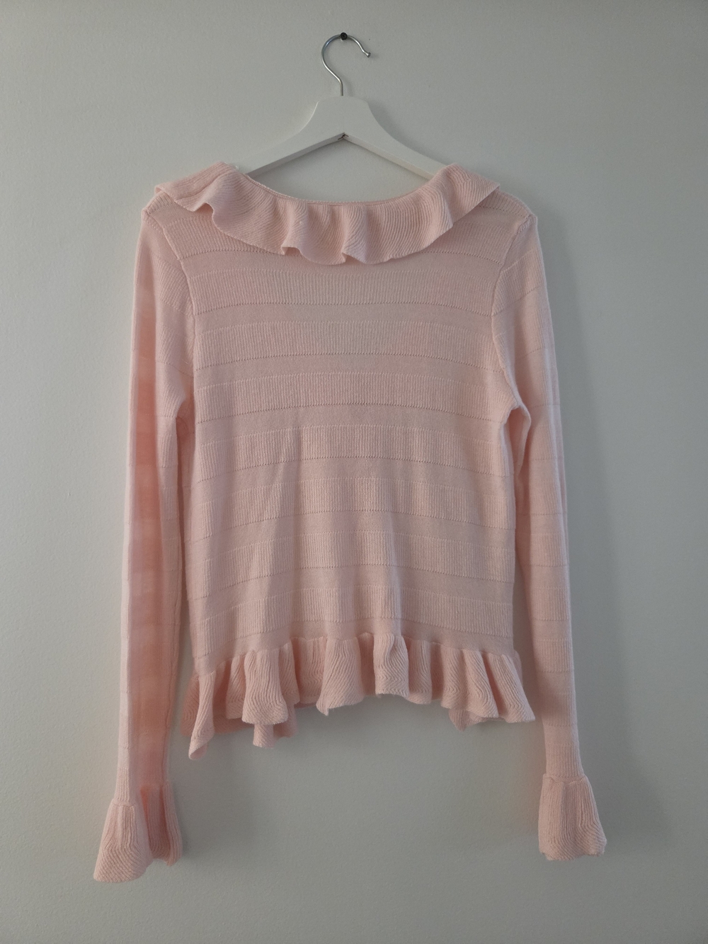 Soft Pink Ruffle Knit Cardigan - Picture 3 of 11